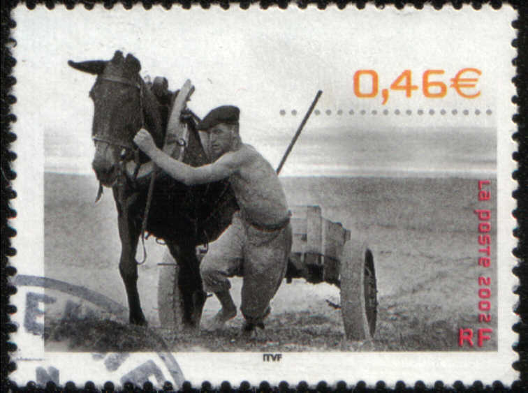 timbre: Pêcheur de sable, plage de Capbreton, 1947