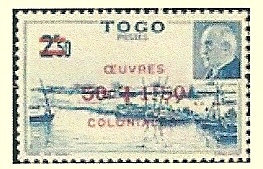 timbre: Lagune + Pétain (surch. Oeuvres coloniales)