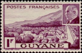 timbre: Maréchal Pétain et vue de cayenne