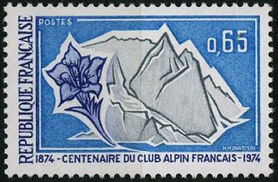 timbre: Centenaire Club alpin français - gentiane et glacier