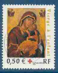 timbre: Croix rouge : Vierge à l'Enfant