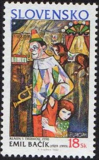 timbre: Europa ''le clown'' tableau d'Emil Bacik