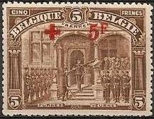 Timbre: Le roi Albert a Furnes avec croix-rouge
