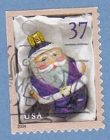Timbre: P&egrave;re No&euml;l en violet, dentel&eacute; 2 ou 3 c&ocirc;t&eacute;s