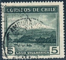 Timbre: Bateaux sur le Lac Villarica 5$ -