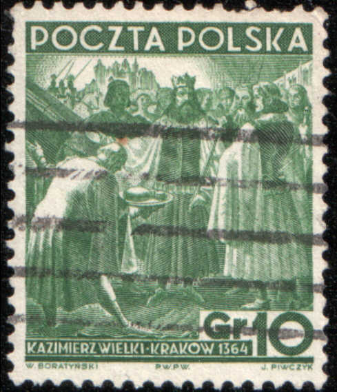 Timbre: Casimir le Grand &agrave; Cracovie 1364 (vert)