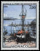 Timbre: Barque au port de Monaco.