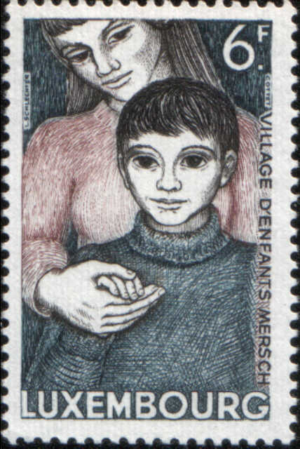Timbre: Village d'enfants Mersch, enfant et femme