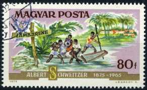 Timbre: Albert Schweitzer (Transport de malades en pirogue)
