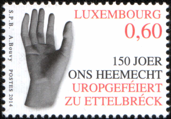Timbre: 150 ans ons heemecht uropgef&eacute;iert zu ettelbr&eacute;ck, main