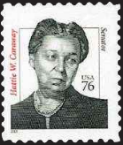 Timbre: Hattie W. Caraway, s&eacute;natrice, adh&eacute;sif, Dent. 11&frac12; x 11