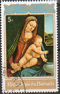 Timbre: Vierge et  Enfant  avec surchage