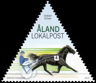 Timbre: Courses attel&eacute;es - Cheval ''indian Silver''