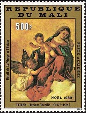 Timbre: La Vierge et l'Enfant, par Le Titien