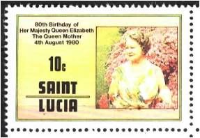 Timbre: 80 ans de la reine mere Elizabeth