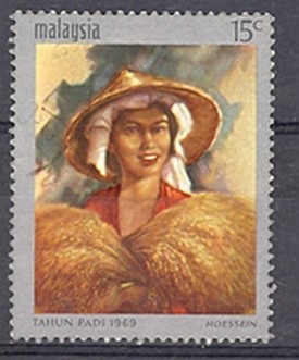 Timbre: Paysanne avec gerbe de riz