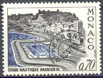 Timbre: Stade nautique Rainier III. bloc de 4
