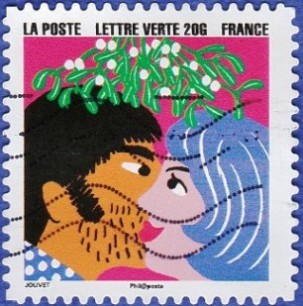 Timbre: Bonne ann&eacute;e : couple sous le gui