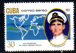 Timbre: 35e anniv vol Camaguey-S&eacute;ville. A. Menandez Pelaez