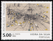 Timbre: Gravure rehauss&eacute;e de Vieira da Silva.