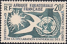 Timbre: 10e anniversaire d&eacute;claration univ des Droits de l'Homme