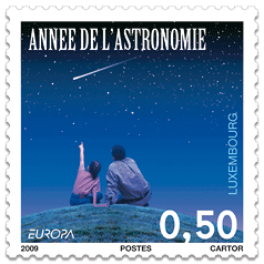 Timbre: Europa, p&egrave;re et enfant observant une &eacute;toile filante