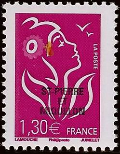 Timbre: Marianne de Lamouche surcharg&eacute;e