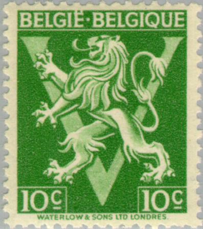 Timbre: Lion h&eacute;raldique avec V Belg&iuml;e Belgique