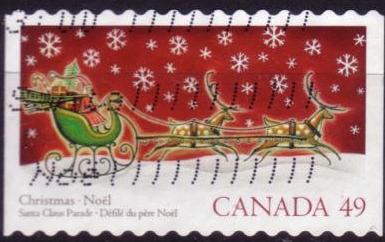 Timbre: P&egrave;re No&euml;l en traineau