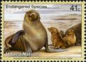 Timbre: Faune marine m&eacute;nac&eacute;e: otarie &agrave; fourrure d'Afique du Sud
