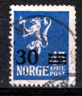 Timbre: Lion H&eacute;raldique 45 surcharg&eacute; 30