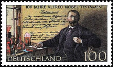 Timbre: Centenaire du testament d'Alfred Nobel