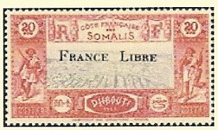 Timbre: L&eacute;once Lagarde surcharg&eacute; FRANCE LIBRE