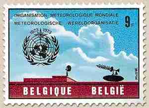 Timbre: 100 ans organisation m&eacute;t&eacute;orologique mondiale