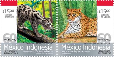 Timbre: Emission commune Mexique/Indon&eacute;sie - F&eacute;lins