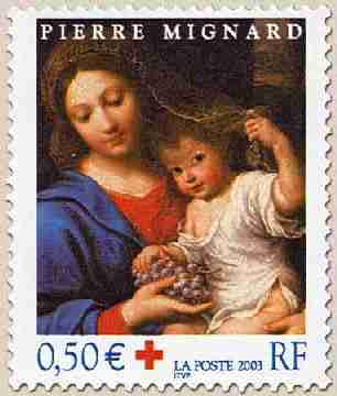 Timbre: Vierge &agrave; la grappe de Pierre Mignard 