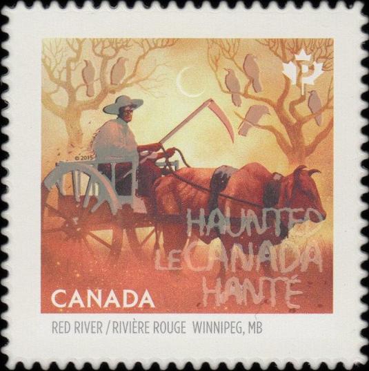 Timbre: Canada Hant&eacute;, la charrette &agrave; b&oelig;ufs fant&ocirc;me, adh&eacute;sif