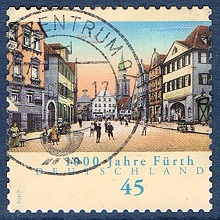 Timbre: Mill&eacute;naire de la ville de F&uuml;rth (Bavi&egrave;re) adh&eacute;sif