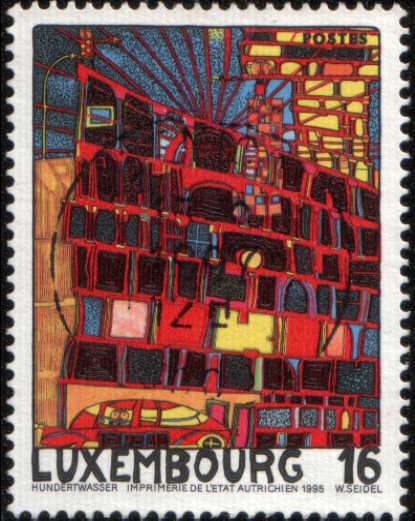 Timbre: La Maison aux arcades et la tour jaune Hundertwasser