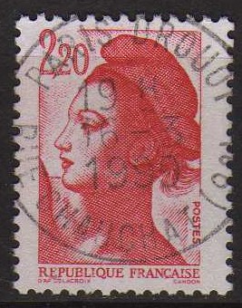 Timbre: Libert&eacute; de Delacroix - 2 f. 20 rouge