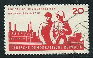 Timbre: 6&egrave;me anniv. de l'arm&eacute;e populaire - soldat et ouvrier