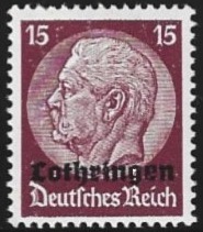Timbre: Hindenburg surchargé Lothringen