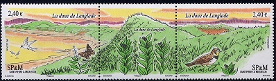 Timbre: La dune de Langlade, triptyque se-tenant
