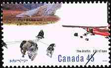 Timbre: Attelage de Huskies et avion