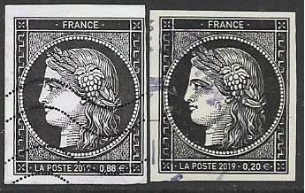 Timbre: 170 ans 1er timbre-poste fran&ccedil;ais (0,88&euro; et 0,20&euro;).