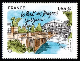 Timbre: Capitale Ljubljana - Le Pont des dragons