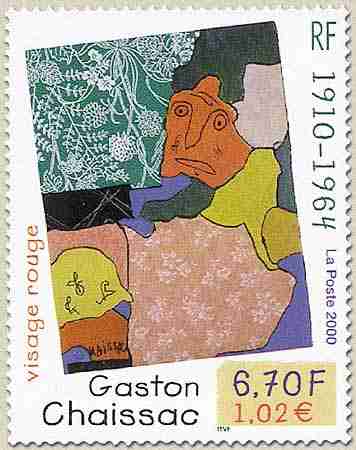 Timbre: Visage rouge de Gaston Chaissac (1910-1964)