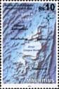 Timbre: Carte et zones maritimes de l'&icirc;le Maurice