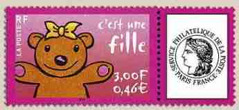 Timbre: Timbres pour naissances.C'est une fille, vignette C&eacute;r&egrave;s