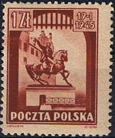 Timbre: Lib&eacute;ration de Cracovie : Statue &eacute;questre